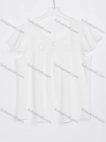 Wholesale Women's Casual Plain Embroidery Scoop Neck Ruffle Sleeve Blouse W01#, LIUHUA CLOTHING WHOLESALE