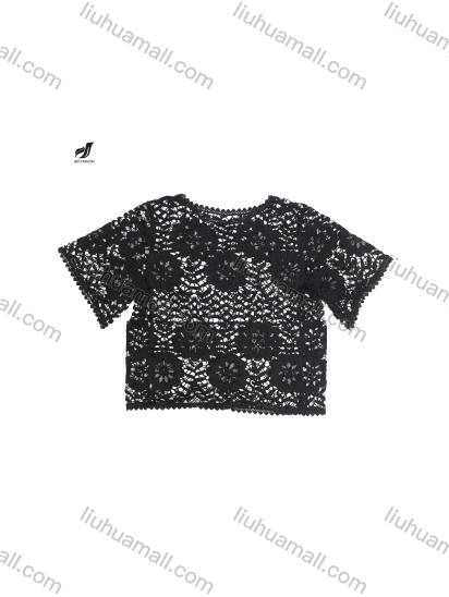 Wholesale Lace crochet hollow black short-sleeved women's spring and summer new slim ins style outer blouse stacking