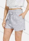 Wholesale Women's Casual Striped Ruffle Trim Lace Up Dual Pockets Shorts - Liuhuamall