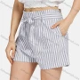 Wholesale Women's Casual Striped Ruffle Trim Lace Up Dual Pockets Shorts preview