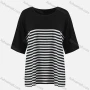 Wholesale Women's Casual Crew Neck Half Sleeve Striped Splicing Colorblock Oversized Blouse preview