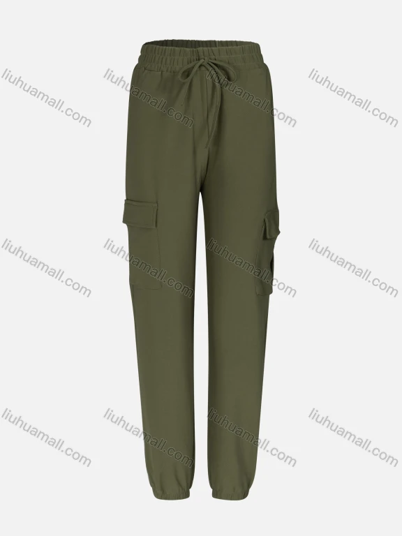 Wholesale Women's Casual Plain Multiple Pockets Drawstring Elastic Waist Ankle Length Joggers 2911#