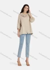 Wholesale Women's Casual Plain Ruffle Neck Elastic Cuff Split Front Blouse 66999# - Liuhuamall
