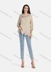 Wholesale Women's Casual Plain Ruffle Neck Elastic Cuff Split Front Blouse 66999# - Liuhuamall