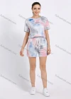 Wholesale Women's Daily Tie Dye Round Neck Short Sleeve Crop T-shirt 2 Piece Set - Liuhuamall
