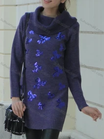 Wholesale Women's Causal Turtleneck Long Sleeve Sequin Short Dress 3015#, LIUHUA CLOTHING WHOLESALE