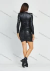 Wholesale Women's Fashion Mock Neck Long Sleeve Bodycon Short Dress With Shoulder Pads - Liuhuamall