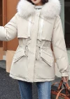Wholesale Women's Casual Fuzzy Hood Zipper Front Drawstring Thermal Lined Parka Coat 2211# - Liuhuamall