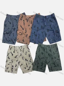 Wholesale Men's Casual Letter Flap Pockets Drawstring Cargo Shorts 29201#, LIUHUA CLOTHING WHOLESALE