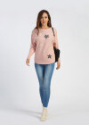 Wholesale Women's Round Neck Rhinestone Floral Drop Shoulder Pullover Knit Top - Liuhuamall