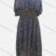 Wholesale Women's Casual Floral Print Off Shoulder Ruffle Trim Ruffle Hem Midi Dress Dark Cerulean Clothing Wholesale Market Liuhua