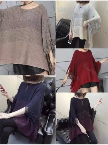 Wholesale Women's Casual Gradient Tassel Trim Pullover Knit Blouse, LIUHUA CLOTHING WHOLESALE