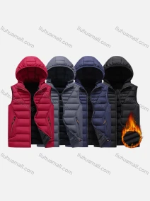 Wholesale Men's Detachable Hood Zips Pockets Oversize Vest Puffer Coat S8976#, LIUHUA CLOTHING WHOLESALE