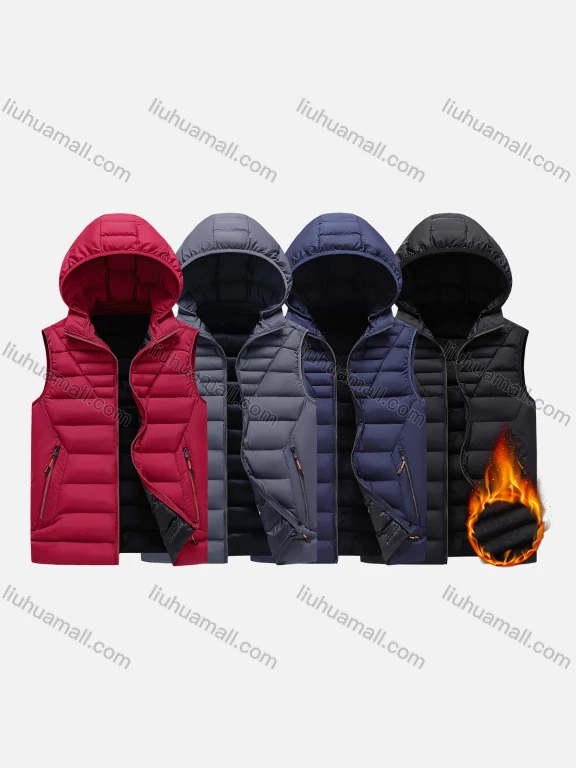 Wholesale Men's Detachable Hood Zips Pockets Oversize Vest Puffer Coat S8976#