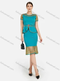 Wholesale Women's Elegant Short Sleeve Blouse With Mermaid Hem Skirt 2 Piece Set, LIUHUA CLOTHING WHOLESALE