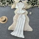 Wholesale Women's Elegant Ruffle Hem Textured Knit Short Sleeve Peplum Top and Maxi Skirt Set #7877 White Clothing Wholesale Market Liuhua