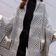 Wholesale Women's Casual Checkerboard Print Scarf Hem Pocket Cover Up Cardigan Light Gray Clothing Wholesale Market Liuhua