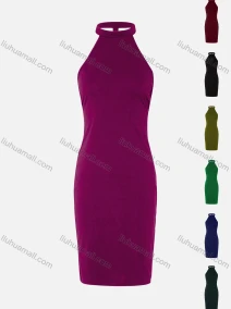 Wholesale Women's Sexy Halter Straps Back Cutout Plain Bodycon Dress, LIUHUA CLOTHING WHOLESALE