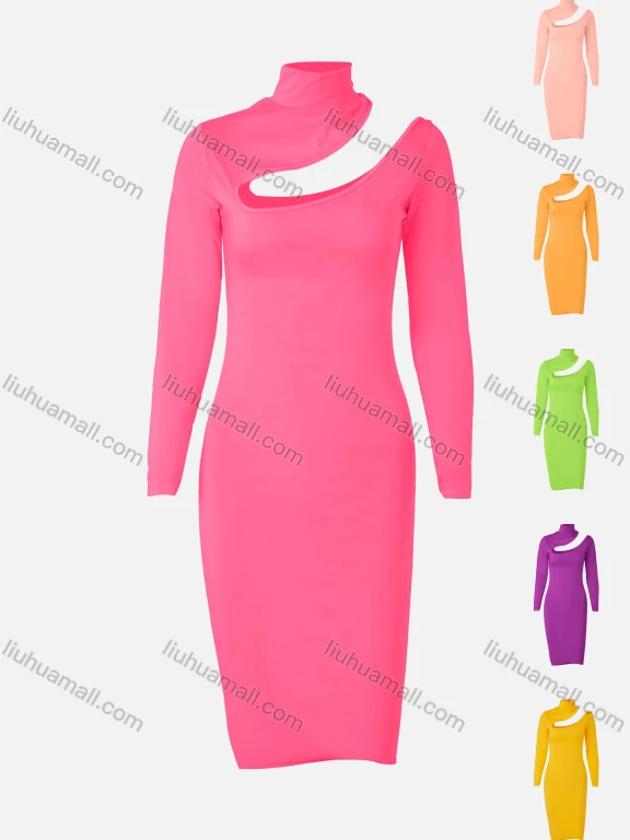 Wholesale Women's Casual Long Sleeve Funnel Neck Cutout Bodycon Dress