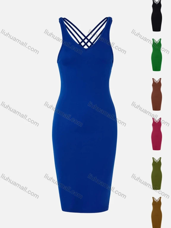 Wholesale Women's Sexy Sleeveless Back Cross Straps Plain Bodycon Dress