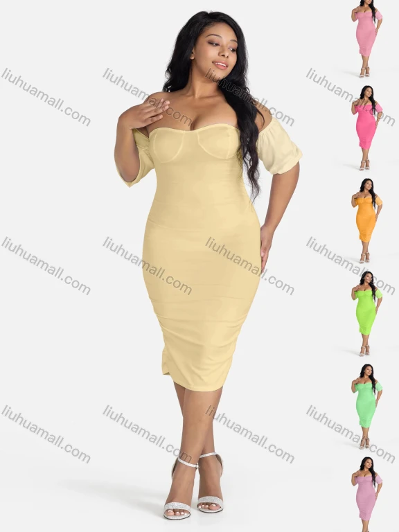 Wholesale Women's Sexy Off Shoulder Short Sleeve Bodycon Pullover Plain Dress