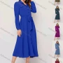 Wholesale Women's Casual Plain Collared Button Down Flap Pockets Long Sleeve Midi Shirt Dress With Belt preview