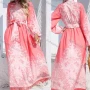 Wholesale Women's Casual Allover Print Stand Collar Button Front Long Sleeve Tassel Trim Maxi Dress With Belt preview