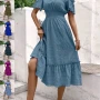 Wholesale Women's Casual Plain Tie Neck Cold Shoulder Shirred Ruffle Trim Midi Dress preview