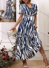 Wholesale Women's Casual Wrap V Neck Short Sleeve Maxi Dress With Belt - Liuhuamall