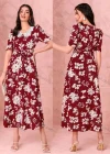 Wholesale Women's Casual Floral Print Short Sleeve Midi Dress With Belt - Liuhuamall