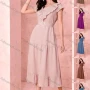 Wholesale Women's Casual Plain Ruffle Trim Short Sleeve Ruffle Hem Midi Dress With Belt preview
