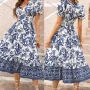Wholesale Women's Casual Floral Print Wrap V Neck Puff Sleeve High Waist Ruffle Hem Midi Dress preview