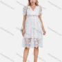 Wholesale Women's Casual Embroidery Wrap V Neck High Waist Puff Sleeve Ditsy Floral Knee Length Dress preview
