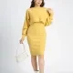 Women's Casual Knit Rib-Knit Plain Crop Sweater 2 Piece Set Yellow Clothing Wholesale Market -LIUHUA