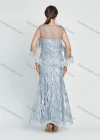 Wholesale Women's Glamorous Batwing Sleeve Mesh Embroidery Pearl Lace Appliques Maxi Mermaid Evening Dress - Liuhuamall