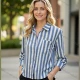Wholesale Women's Casual Vertical Striped Blouse Long Sleeve Turn Down Collar Blue Clothing Wholesale Market Liuhua