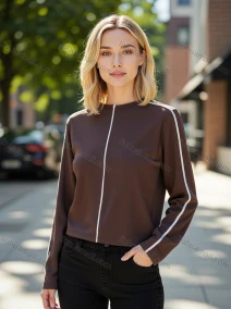 Wholesale Women's Casual Long Sleeve Top - White Vertical Stripes, Button Collar - Bulk Orders, LIUHUA CLOTHING WHOLESALE