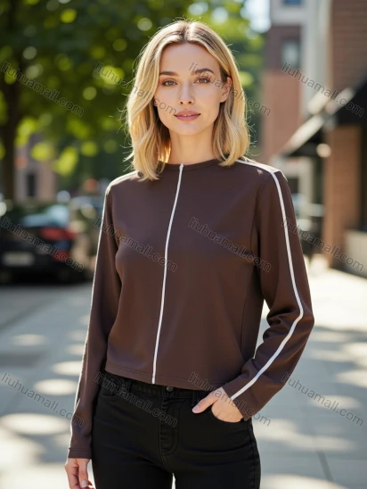 Wholesale Women's Casual Long Sleeve Top - White Vertical Stripes, Button Collar - Bulk Orders