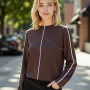 Wholesale Women's Casual Long Sleeve Top - White Vertical Stripes, Button Collar - Bulk Orders preview