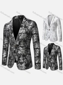 Wholesale Men's Formal Paisley Print Lapel Patch Pocket One Button Evening Suit Jacket, LIUHUA CLOTHING WHOLESALE