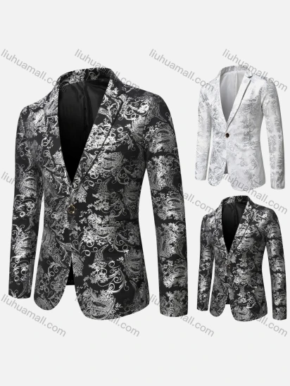 Wholesale Men's Formal Paisley Print Lapel Patch Pocket One Button Evening Suit Jacket