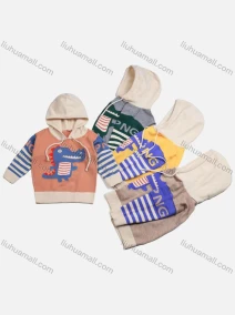 Wholesale Kid's Casual Colorblock Cartoon Graphic Drawstring Knit Hoodie (Pack Of 12)6359#, LIUHUA CLOTHING WHOLESALE