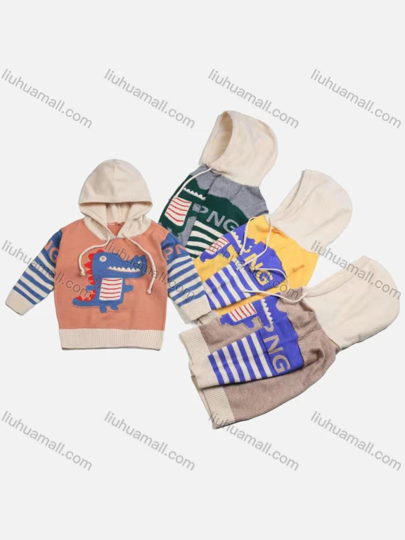 Wholesale Kid's Casual Colorblock Cartoon Graphic Drawstring Knit Hoodie （Pack Of 12）6359#