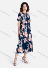 Wholesale Women's Casual Round Neck Short Sleeve Floral Print Midi Dress With Belt - Liuhuamall