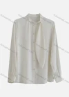 Wholesale Women's Casual Long Sleeve Tie Neck Ruched Button Down Plain Shirt - Liuhuamall