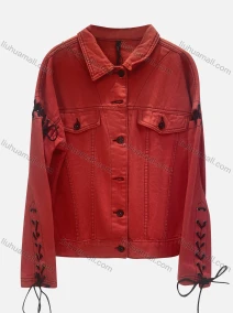 Wholesale Women's Casual Collared Long Sleeve Lace Up Fake Pocket Button Down Denim Jackets, LIUHUA CLOTHING WHOLESALE