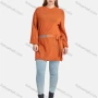 Wholesale Women's Casual Tie Front Crew Neck Long Sleeve Ribbed Rhinestone Tunic 118# preview