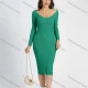 Wholesale Women's Deep V Neck Ribbed Knitted Bodycon Plain Long Sleeve Sweater Midi Dress B677# Clothing Wholesale Market Liuhua