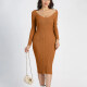 Women's Deep V Neck Ribbed Knitted Bodycon Plain Long Sleeve Sweater Midi Dress B694# Clothing Wholesale Market -LIUHUA