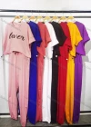 Wholesale Women's Casual Drawstring Letter Short Sleeve Crop Top & Elastic Waist Sweatpants Set - Liuhuamall
